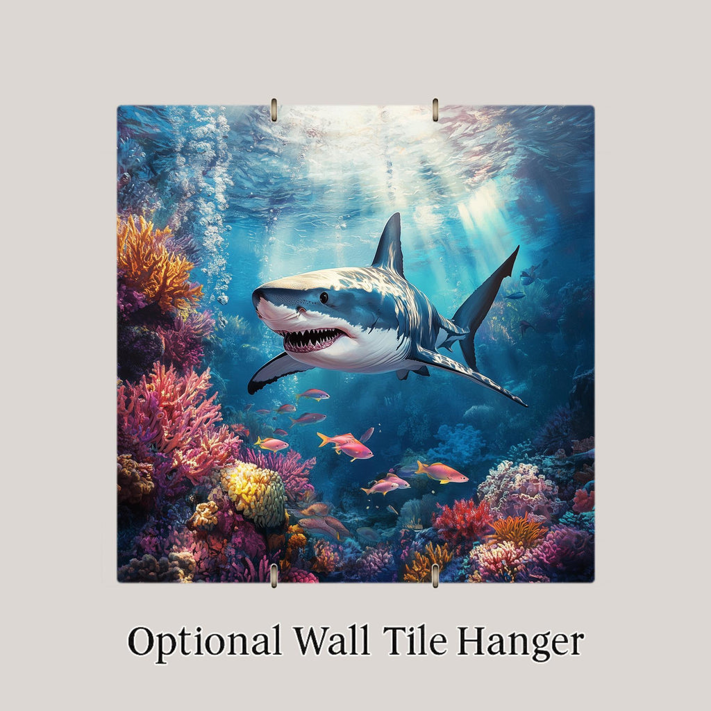 Great White Shark Wall Art Ceramic Tile Ocean Gift Stained Glass Style Decor Marine Art Shark Lover Nature Gift Tile
