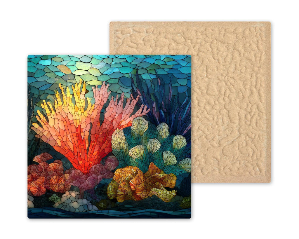 Coral Reef Wall Art Ceramic Tile Ocean Gift Stained Glass Decor Marine Nature Art Reef Lover Coastal Gift Tile