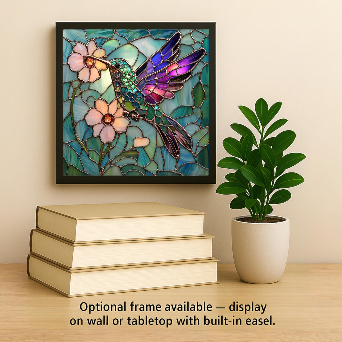 Hummingbird Wall Art Ceramic Tile Stained Glass Style Floral Gift Bird Lover Nature Art Memorial Bird Decor Gift