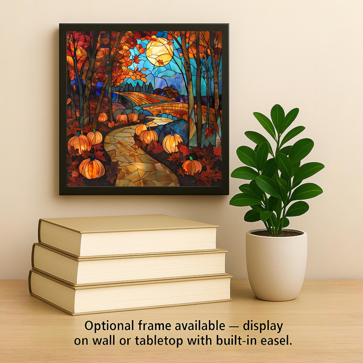 Harvest Moon Stained Glass Style Ceramic Art Tile: Night Sky Wall Decor Mystical Home Decor Celestial Wall Art Autumn Harvest Moon Phase Art