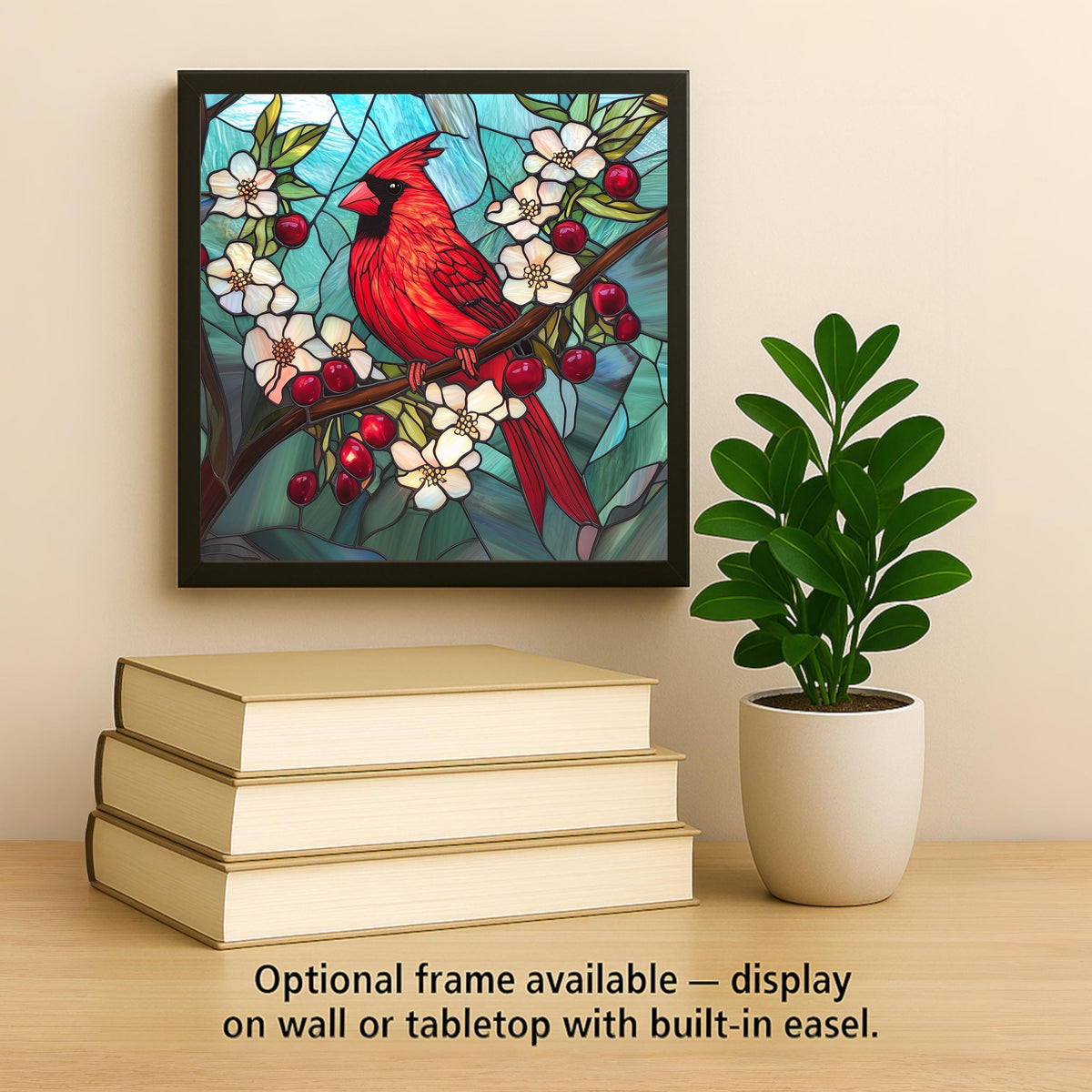 Cardinal Ceramic Tile: Stained Glass Style Memorial Bird Lover Gift