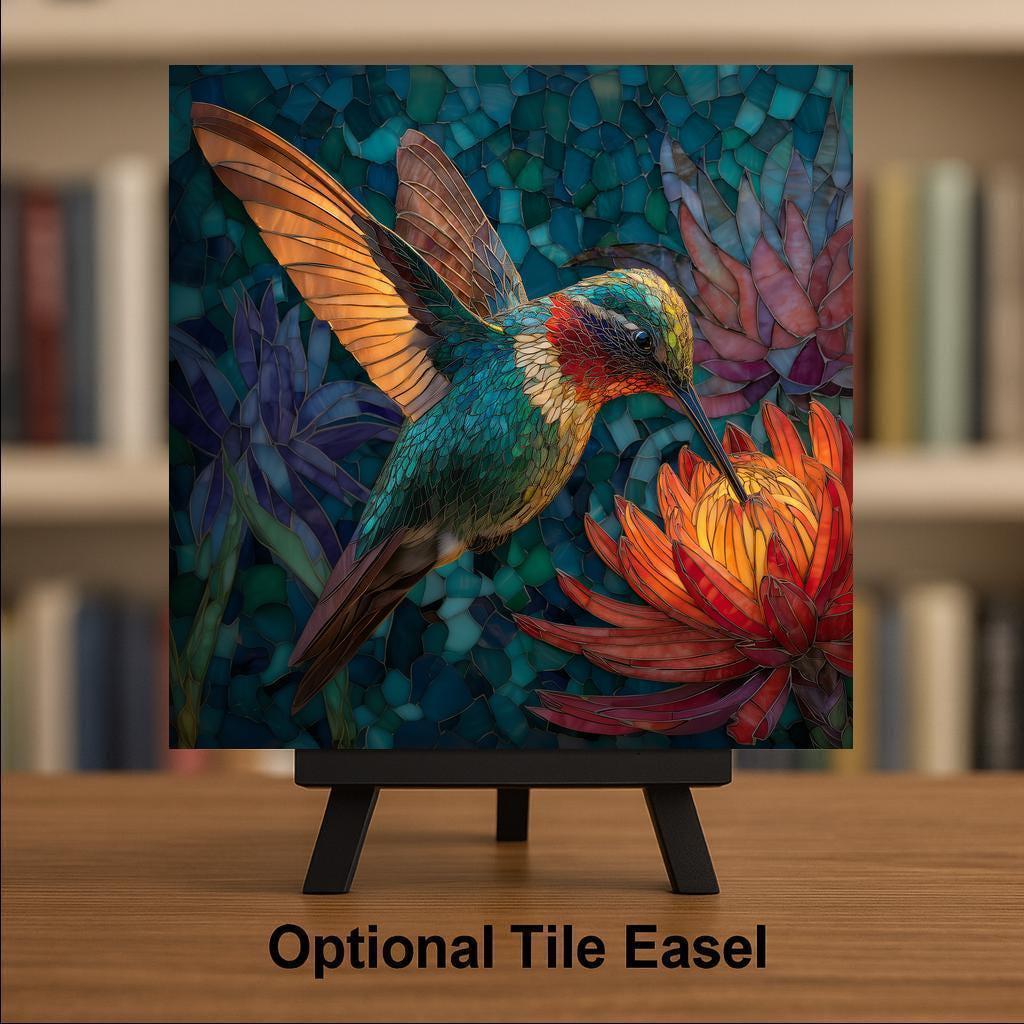 Hummingbird Stained Glass Style Ceramic Art Tile: Nature Wall Decor Bird Lover Gift Home Decor Wall Art Garden Birdwatcher Memorial Bird Art