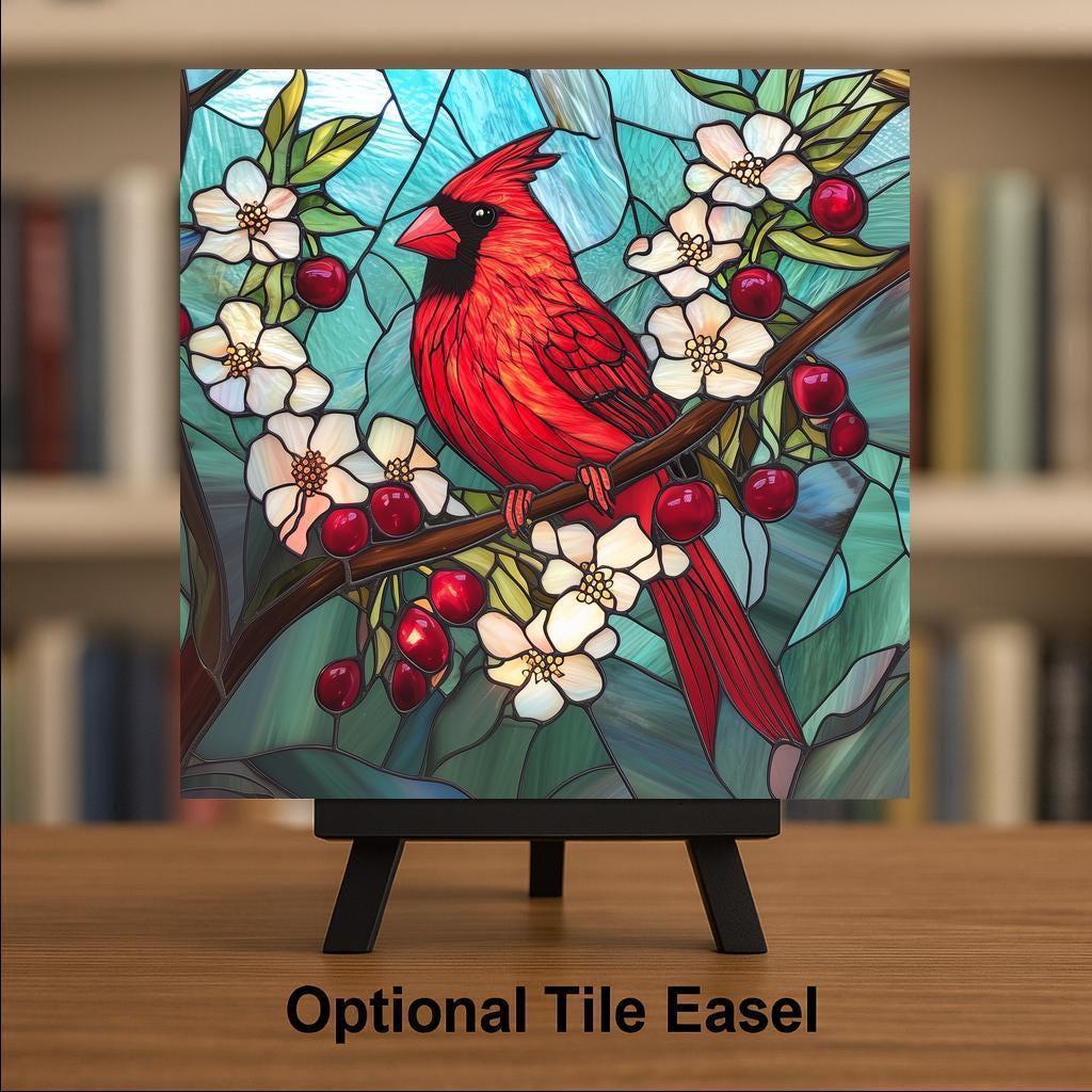 Irish Tile Style Cardinal Ceramic Tile: Stained Glass Style Memorial Bird Lover Gift ...