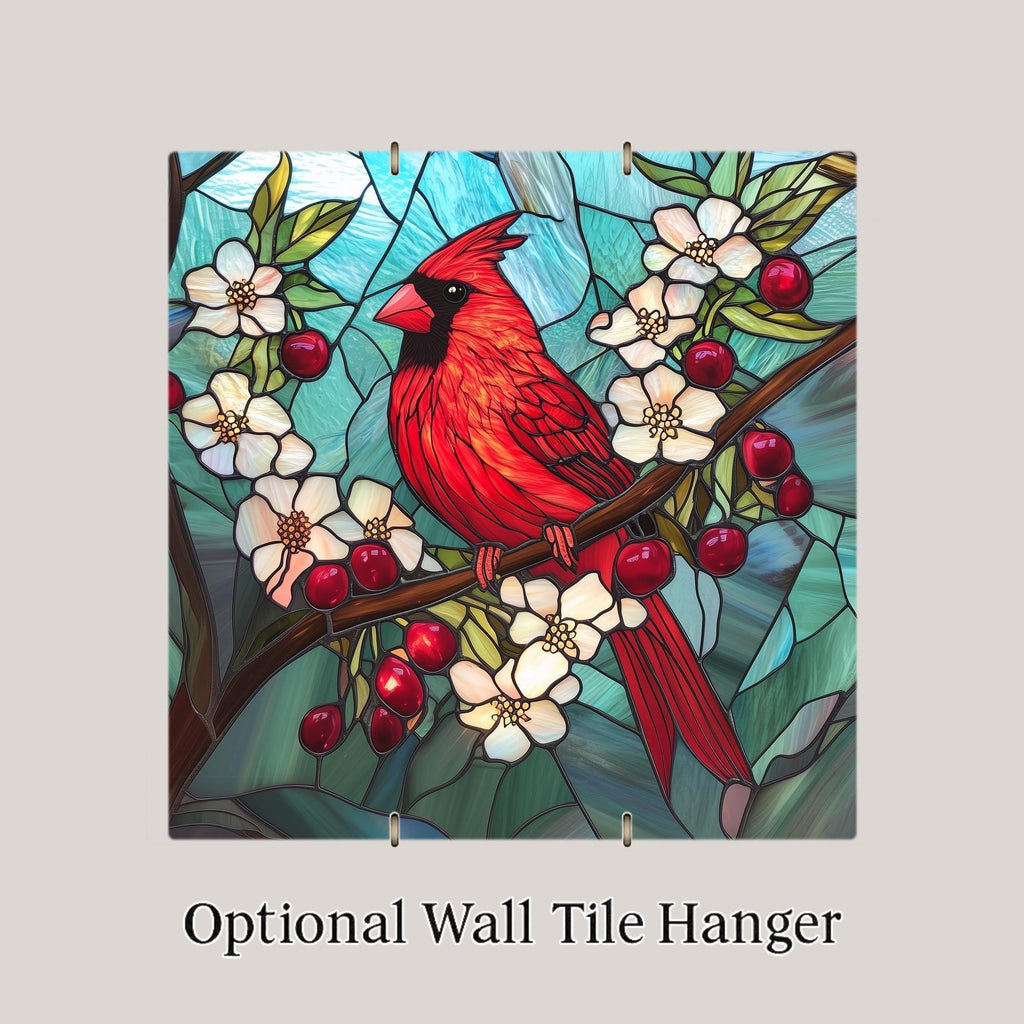 Cardinal Ceramic Tile: Stained Glass Style Memorial Bird Lover Gift