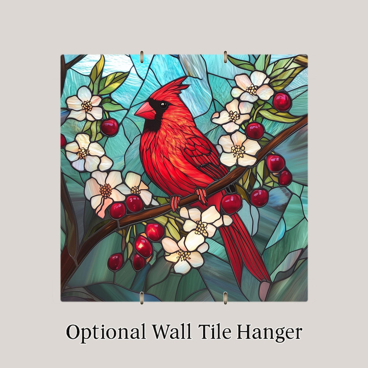 Cardinal Ceramic Tile: Stained Glass Style Memorial Bird Lover Gift