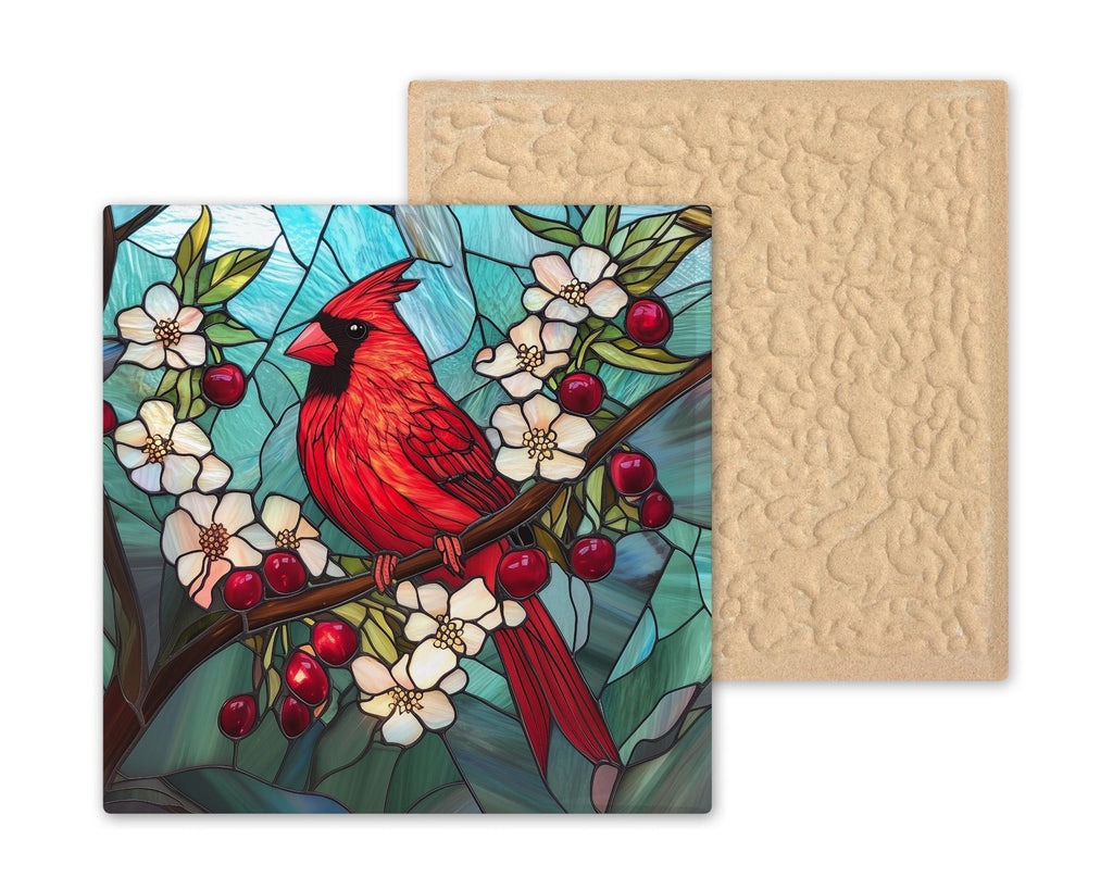 Cardinal Ceramic Tile: Stained Glass Style Memorial Bird Lover Gift