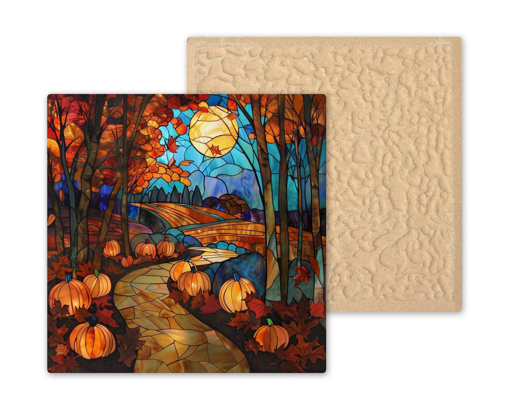 Harvest Moon Stained Glass Style Ceramic Art Tile: Night Sky Wall Decor Mystical Home Decor Celestial Wall Art Autumn Harvest Moon Phase Art