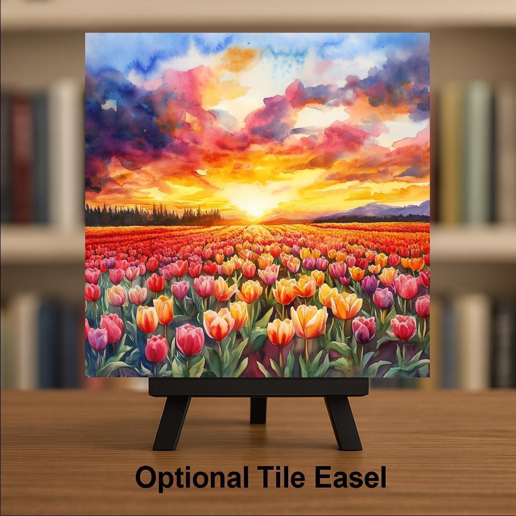 Tulip Fields Ceramic Art Tile: Nature Wall Decor Floral Home Decor Art Lover Gift Wall Art Spring Garden Tulip Botanical Floral Art