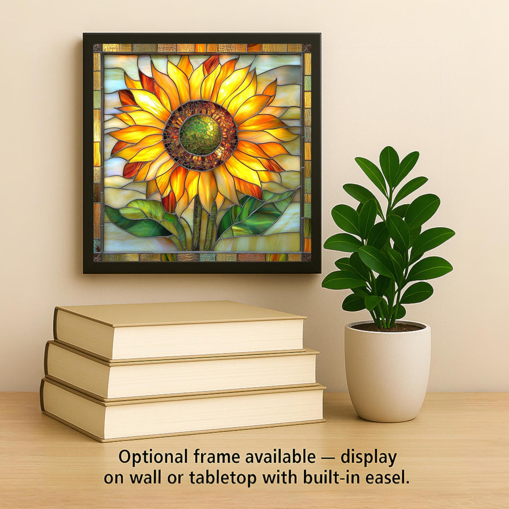 Sunflower Stained Glass Style Ceramic Art Tile: Nature Wall Decor Art Lover Gift Home Decor Wall Art