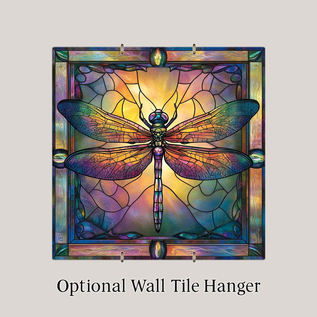 Dragonfly Stained Glass Style Ceramic Art Tile: Whimsical Wall Decor Cottagecore Gift Fantasy Home Decor Wall Art