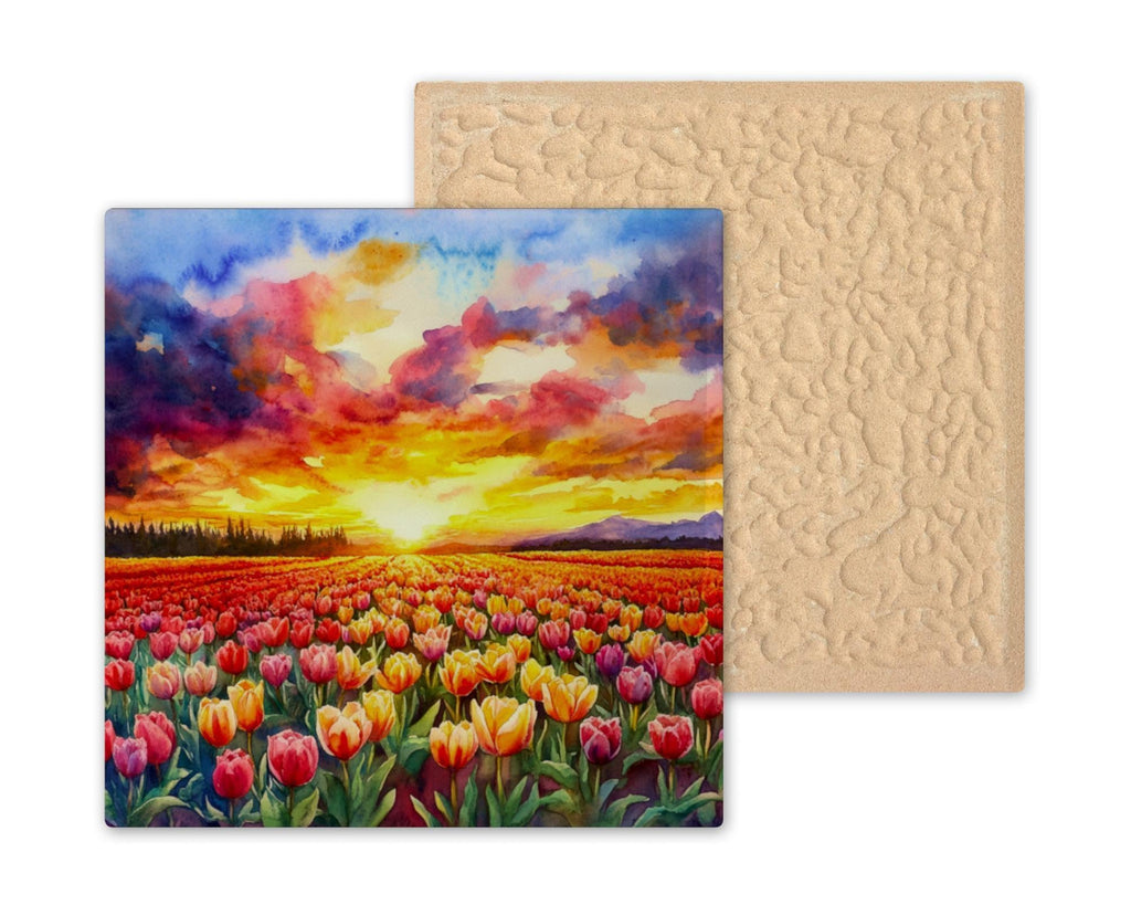 Tulip Fields Ceramic Art Tile: Nature Wall Decor Floral Home Decor Art Lover Gift Wall Art Spring Garden Tulip Botanical Floral Art