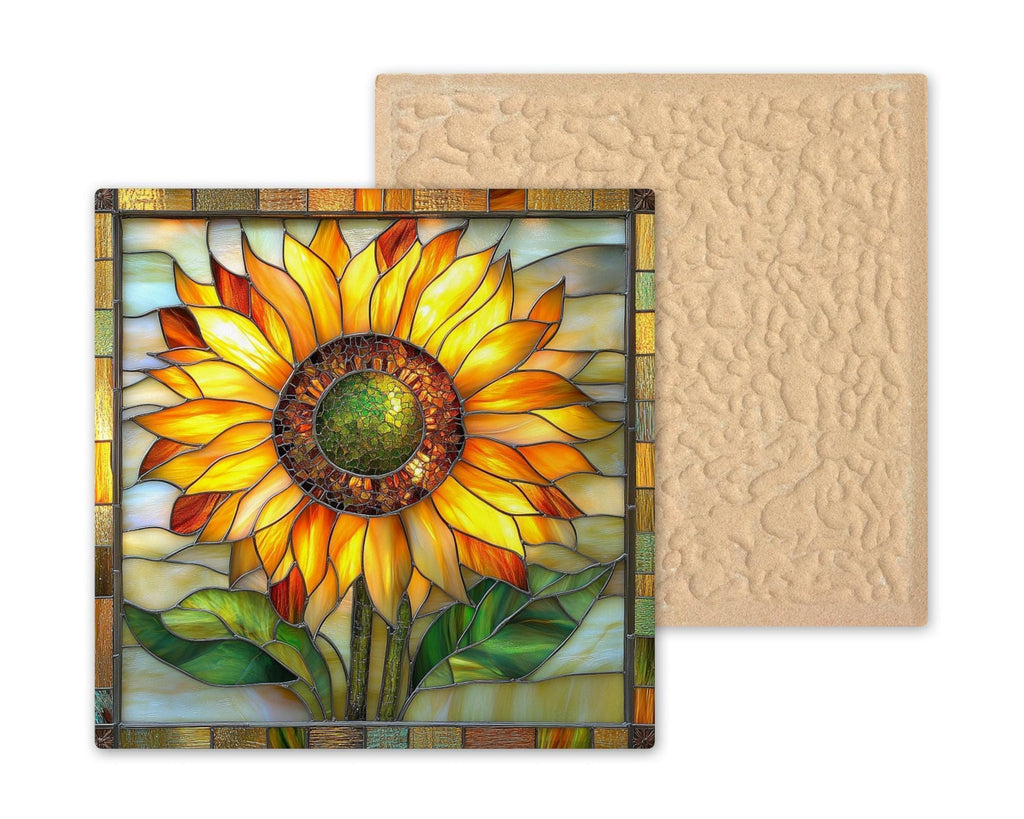 Sunflower Stained Glass Style Ceramic Art Tile: Nature Wall Decor Art Lover Gift Home Decor Wall Art