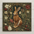 Woodland rabbit ceramic tile with Art Nouveau and William Morris floral design. Perfect for vintage decor, bunny lovers, or cottagecore homes. Glossy ceramic finish enhances earthy tones and ornate detail. A beautiful spring or Easter gift idea.