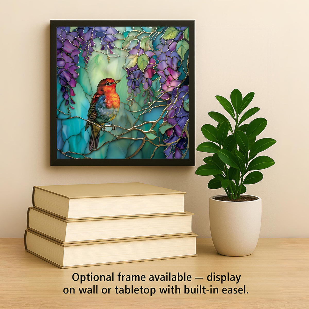 Red Robin Ceramic Art Tile – Stained Glass Style, Garden Bird Gift, Robin Lover Birdwatcher, Bird Art Nature