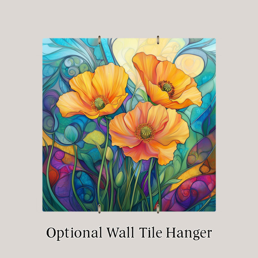 California Poppy Wall Art Ceramic Tile Stained Glass Style State Flower Gift Golden Poppy Decor Place Identity Art