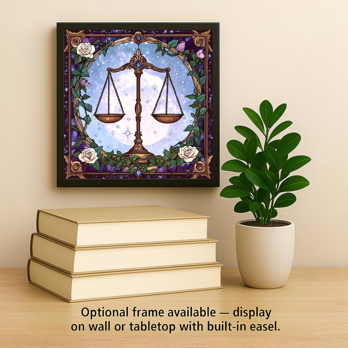 Libra Zodiac Ceramic Tile Wall Art – Stained Glass Style Astrology Decor, September October Birthday Gift, Celestial Home Accent