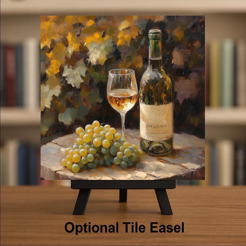 White Wine Wall Art Ceramic Tile Wine Lover Gift Kitchen Decor Vineyard Art Housewarming Gift Wine Tile