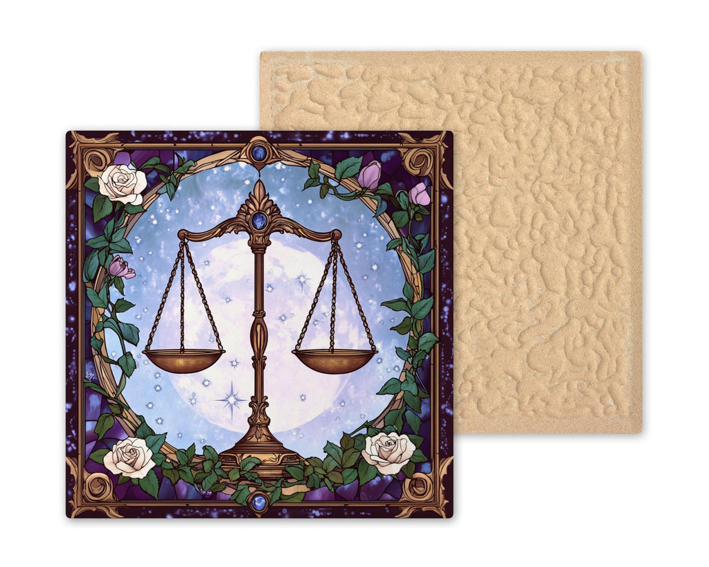 Libra Zodiac Ceramic Tile Wall Art – Stained Glass Style Astrology Decor, September October Birthday Gift, Celestial Home Accent