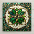 Celtic shamrock ceramic tile with Irish knotwork and stained glass style. Symbolic home décor and thoughtful Irish heritage gift.