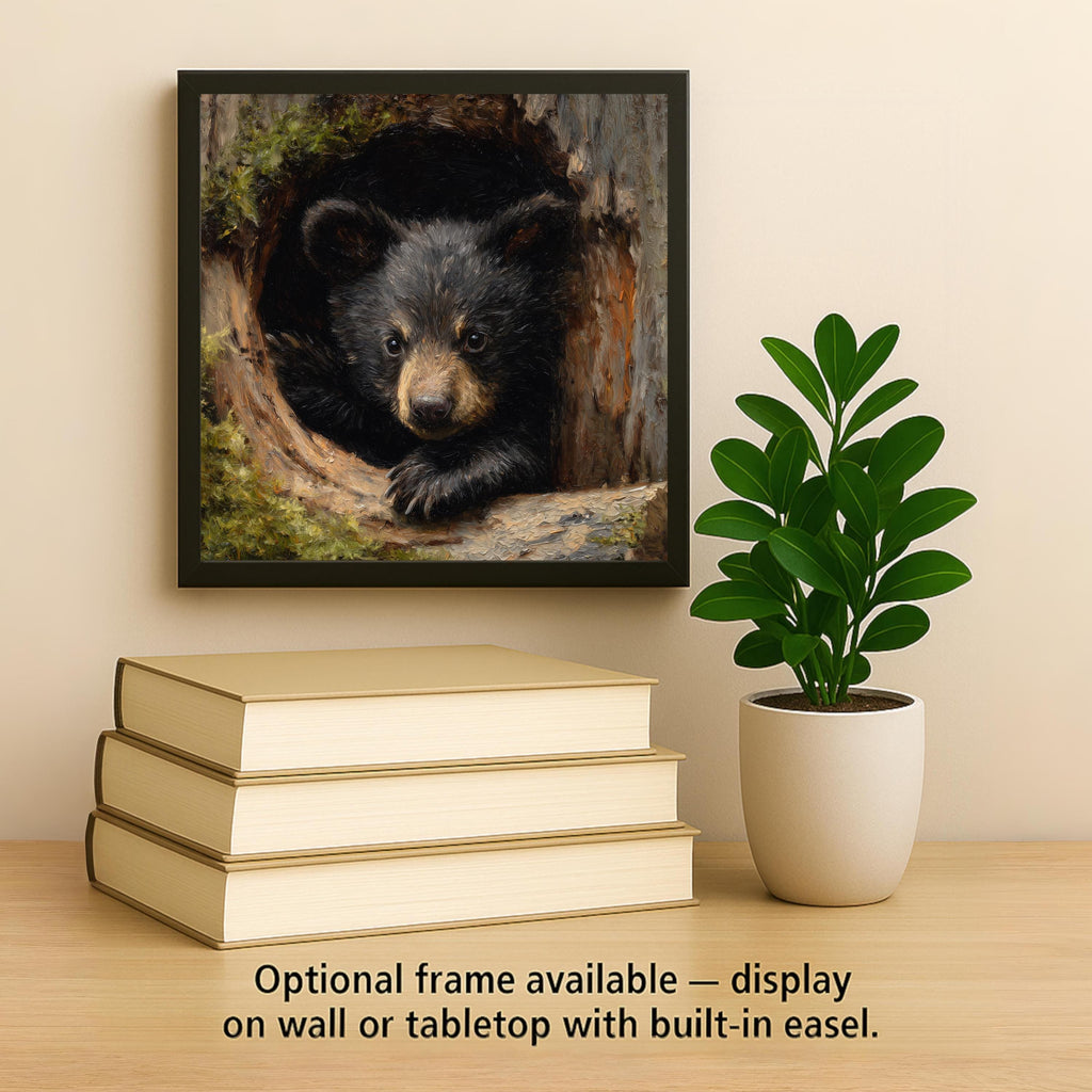 Black Bear Cub Ceramic Art Tile – Woodland Wildlife Wall Decor, Rustic Cabin Nature Lover Gift