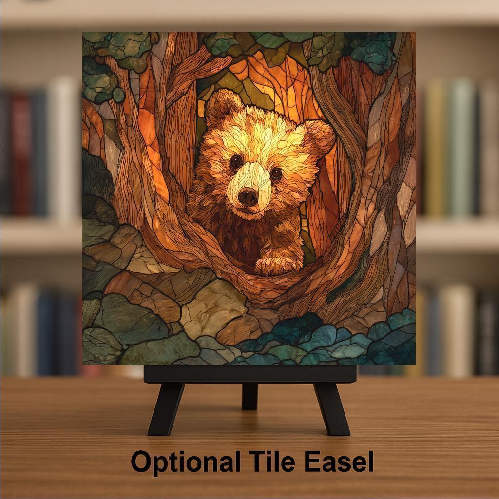 Bear Cub Wall Art Ceramic Tile Baby Bear Gift Woodland Animal Decor Cabin Nature Art