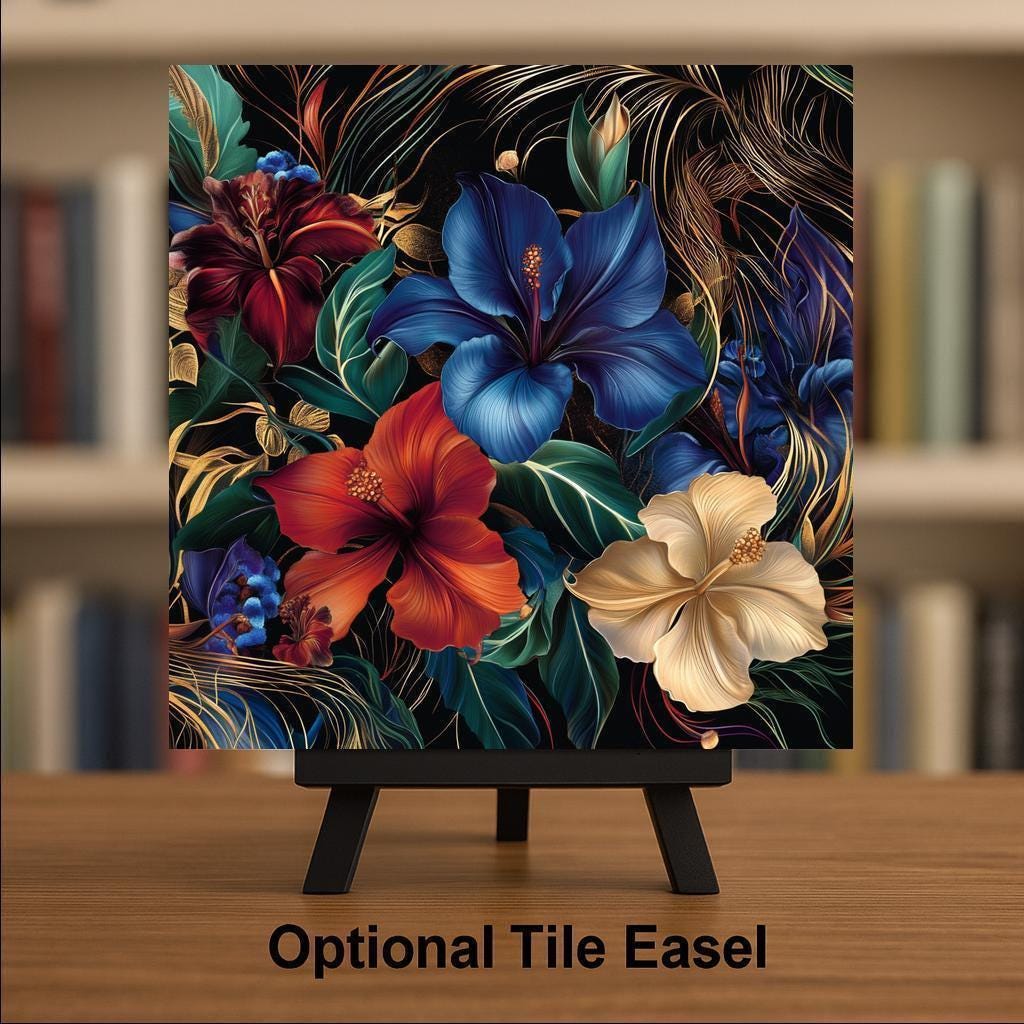 Floral Ceramic Art Tile – Art Nouveau Style, William Morris, Baroque Botanical Gift, Flower Lover Nature Art