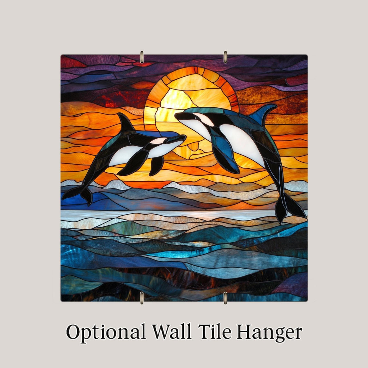 Orca Stained Glass Style Ceramic Art Tile: Coastal Wall Decor Beach House Accent Ocean Home Decor Wall Art Killer Whale Ocean Marine Coas