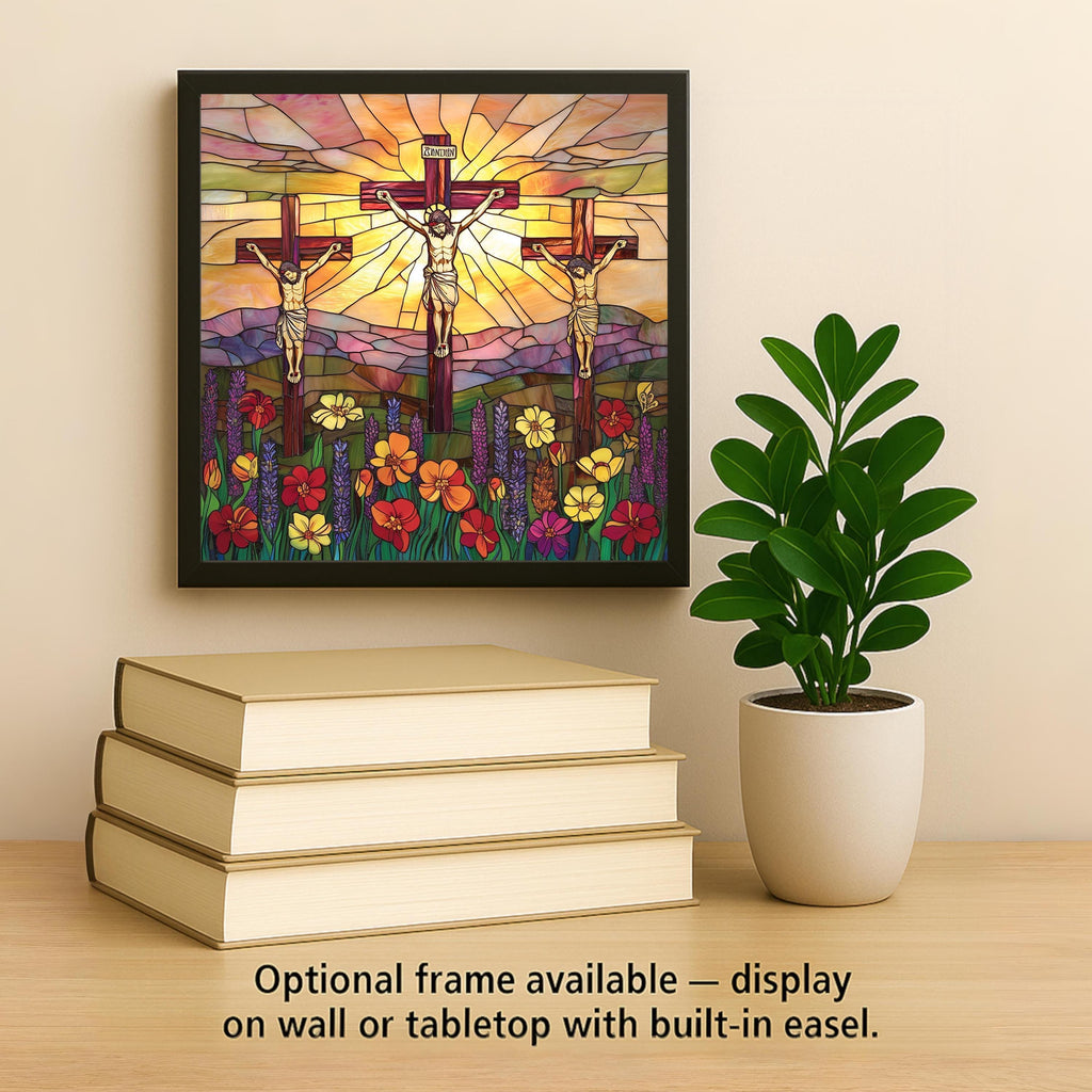 Three Crosses Stained Glass Style Ceramic Art Tile: Faith Wall Decor Christian Gift Religious Home Decor Wall Art Easter Three Crosses Ch