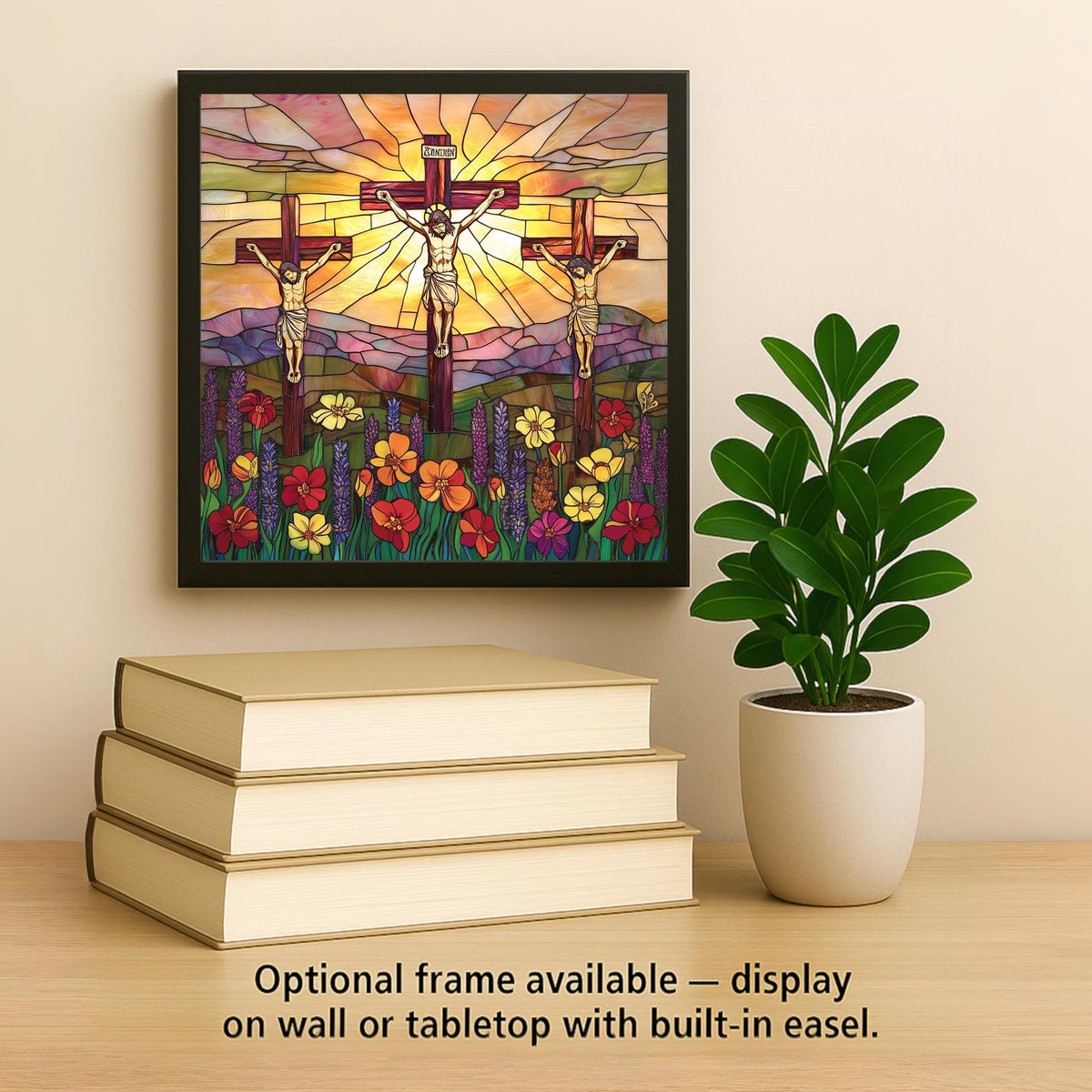Three Crosses Stained Glass Style Ceramic Art Tile: Faith Wall Decor Christian Gift Religious Home Decor Wall Art Easter Three Crosses Ch