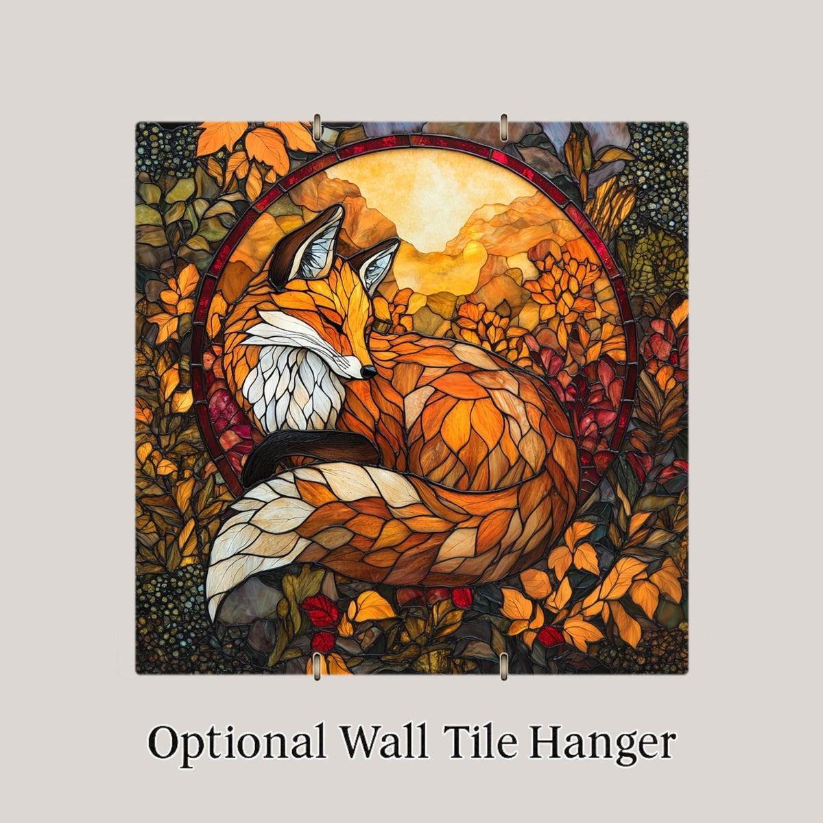 Autumn Fox Wall Art Ceramic Tile Woodland Gift Stained Glass Style Decor Fall Nature Art Fox Lover Gift Tile