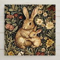 Decorate your home with a touch of Art Nouveau elegance inspired by William Morris. This woodland bunny rabbit lovers ceramic tile wall decor features a classic rabbit with baby design, perfect for adding a vintage art style to your space. Use as a trivet or display as charming wall art.