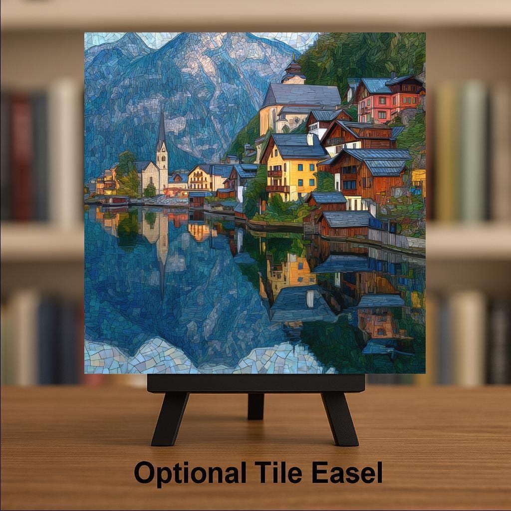 Hallstatt Austria Ceramic Art Tile – Austrian Alps Alpine Lake Village Wall Decor, European Travel Mountain Accent