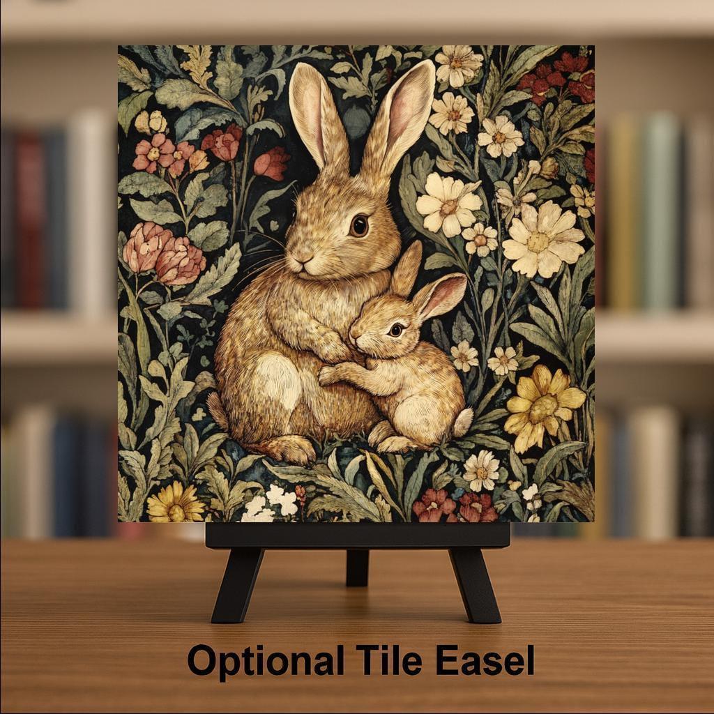 Bunny Rabbit Wall Art Ceramic Tile William Morris Style Gift Art Nouveau Nature Art Rabbit Lover Woodland Decor Gift