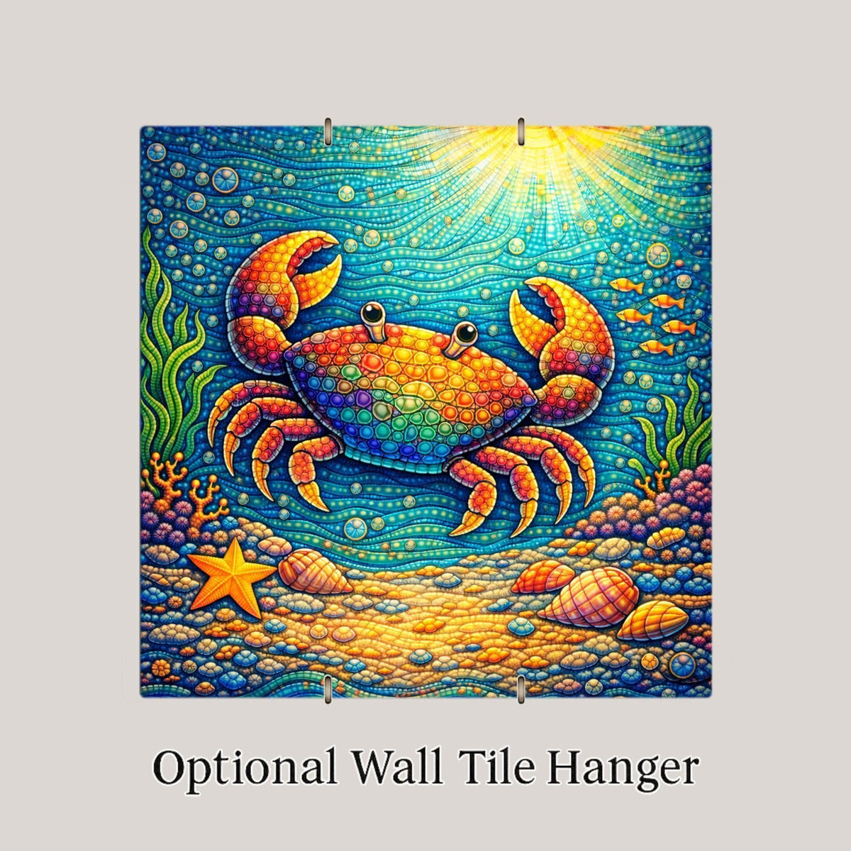 Whimsical Crab Ceramic Art Tile – Colorful Ocean Nursery Wall Decor, Coastal Beach Kids Accent