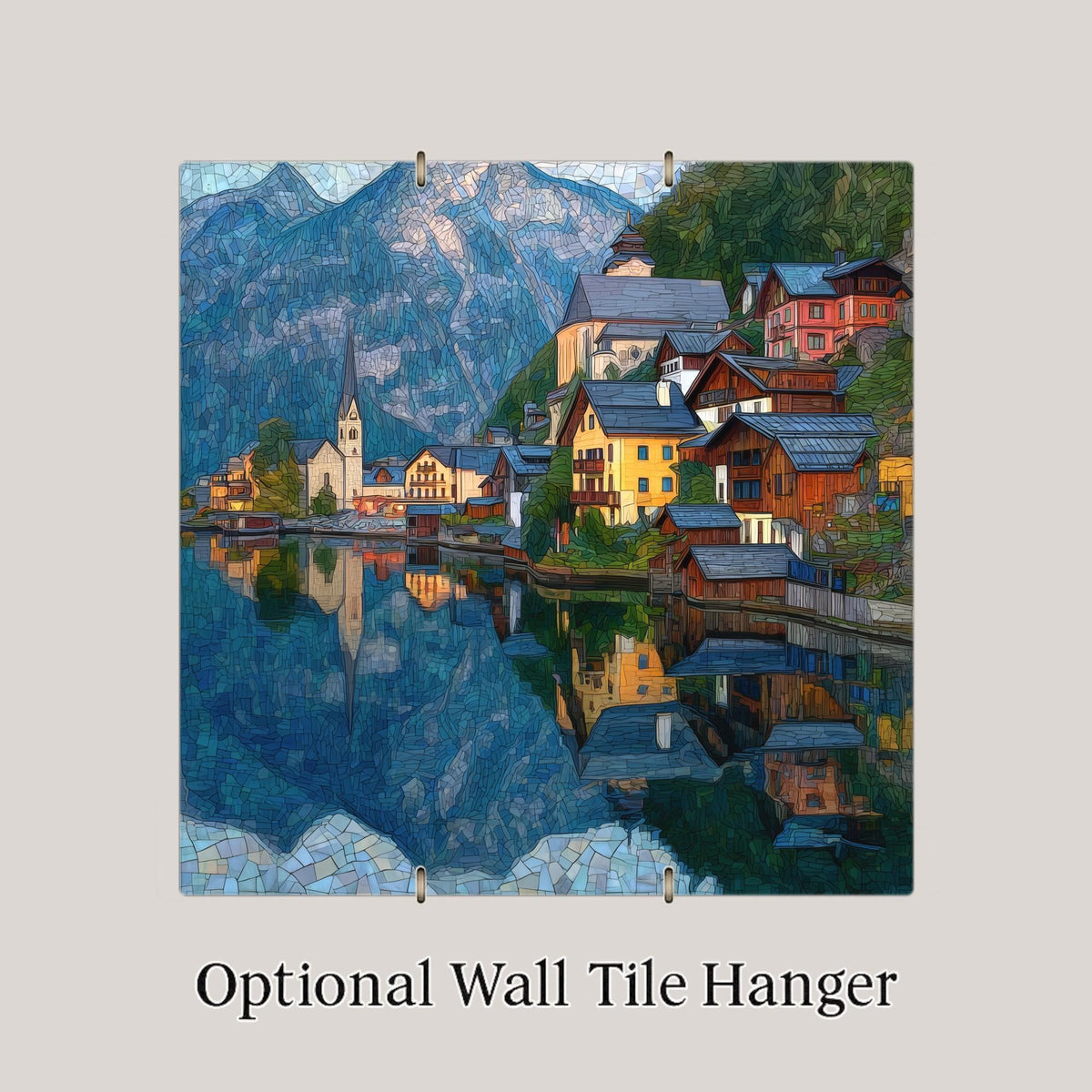 Hallstatt Austria Ceramic Art Tile – Austrian Alps Alpine Lake Village Wall Decor, European Travel Mountain Accent