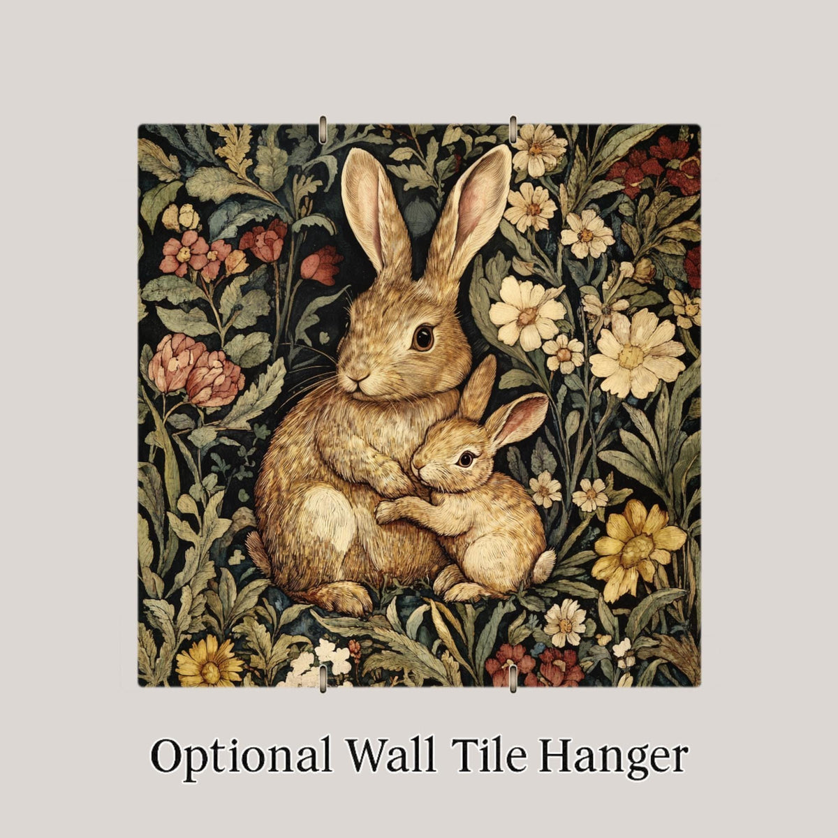 Bunny Rabbit Wall Art Ceramic Tile William Morris Style Gift Art Nouveau Nature Art Rabbit Lover Woodland Decor Gift