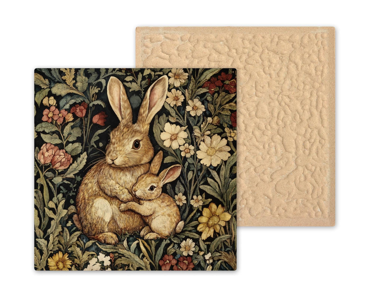 Bunny Rabbit Wall Art Ceramic Tile William Morris Style Gift Art Nouveau Nature Art Rabbit Lover Woodland Decor Gift