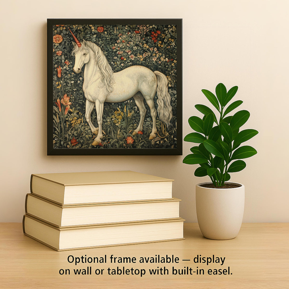 Unicorn William Morris Ceramic Art Tile: Whimsical Wall Decor Cottagecore Gift Fantasy Home Decor Wall Art Fantasy Botanical Fairycore Wo