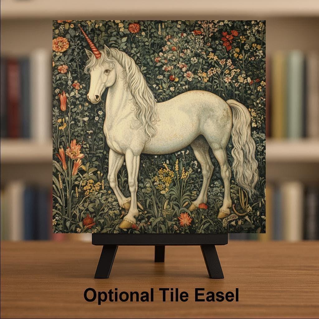 Unicorn William Morris Ceramic Art Tile: Whimsical Wall Decor Cottagecore Gift Fantasy Home Decor Wall Art Fantasy Botanical Fairycore Wo