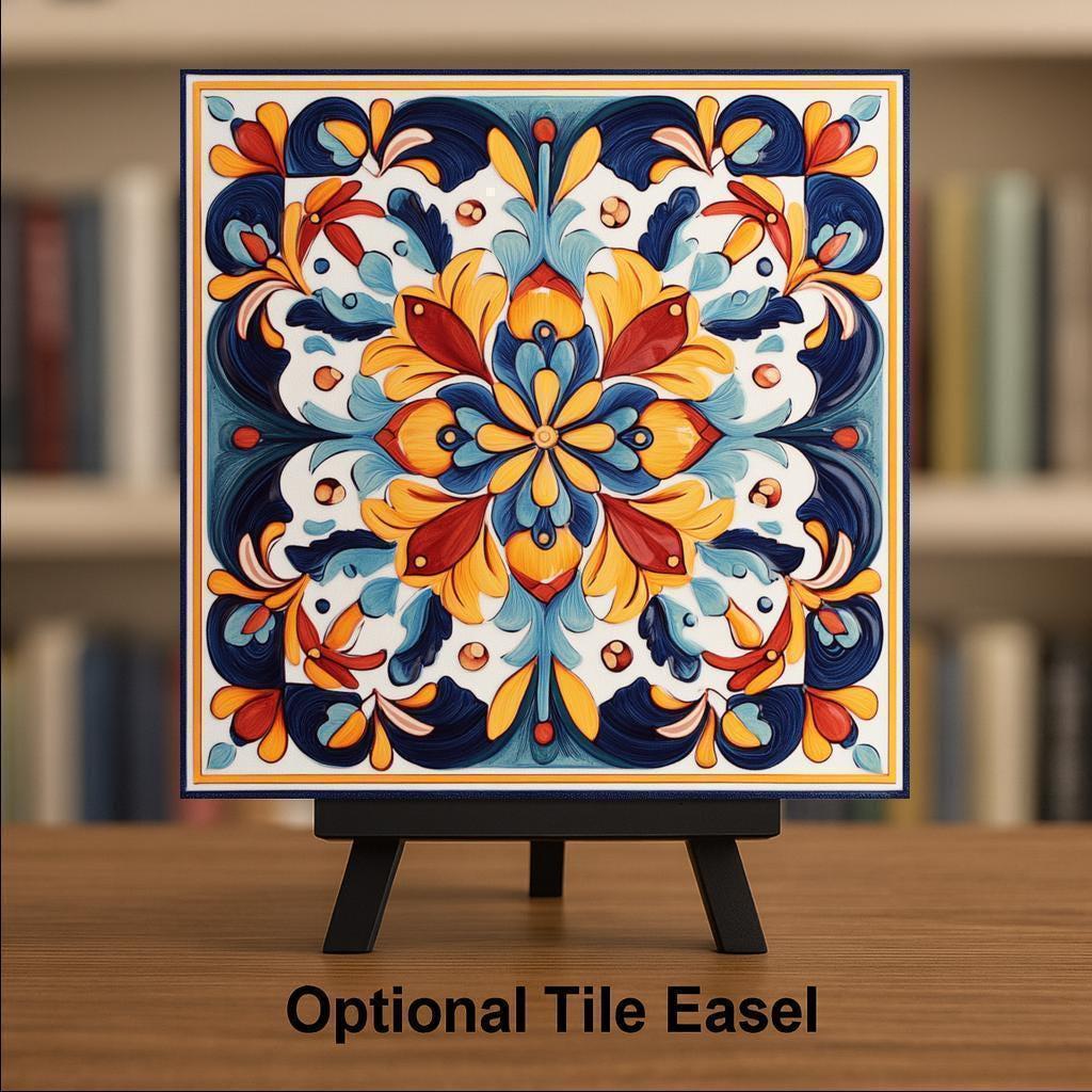 Talavera Wall Art Ceramic Tile Mexican Folk Art Decor Floral Mandala Kitchen Home Decor Colorful Southwestern Nature Art
