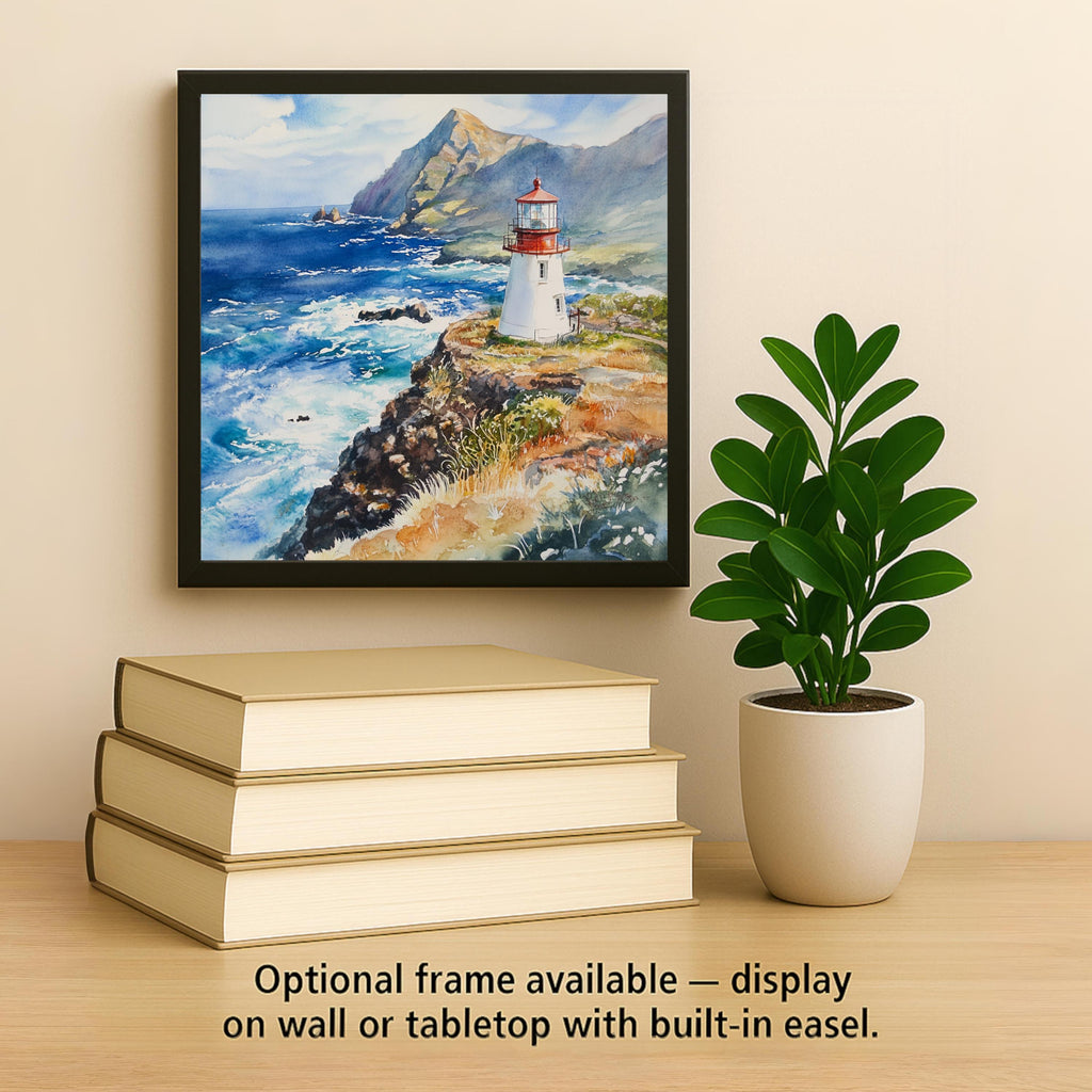 Makapu'u Lighthouse Wall Art Ceramic Tile Stained Glass Style Hawaii Gift Coastal Nature Place Identity