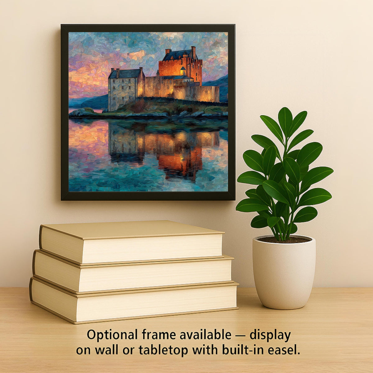 Eilean Donan Castle Ceramic Art Tile – Stained Glass Style Scottish Landscape Wall Decor, Scotland Travel Gift