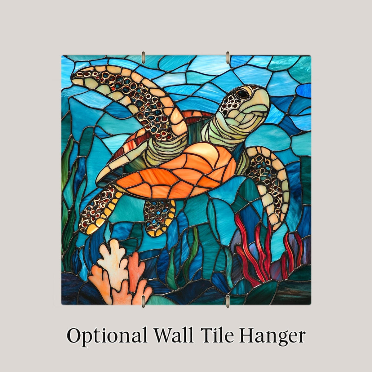 Sea Turtle Stained Glass Style Ceramic Art Tile: Coastal Wall Decor Beach House Accent Ocean Home Decor Wall Art Ocean Turtle Beach House