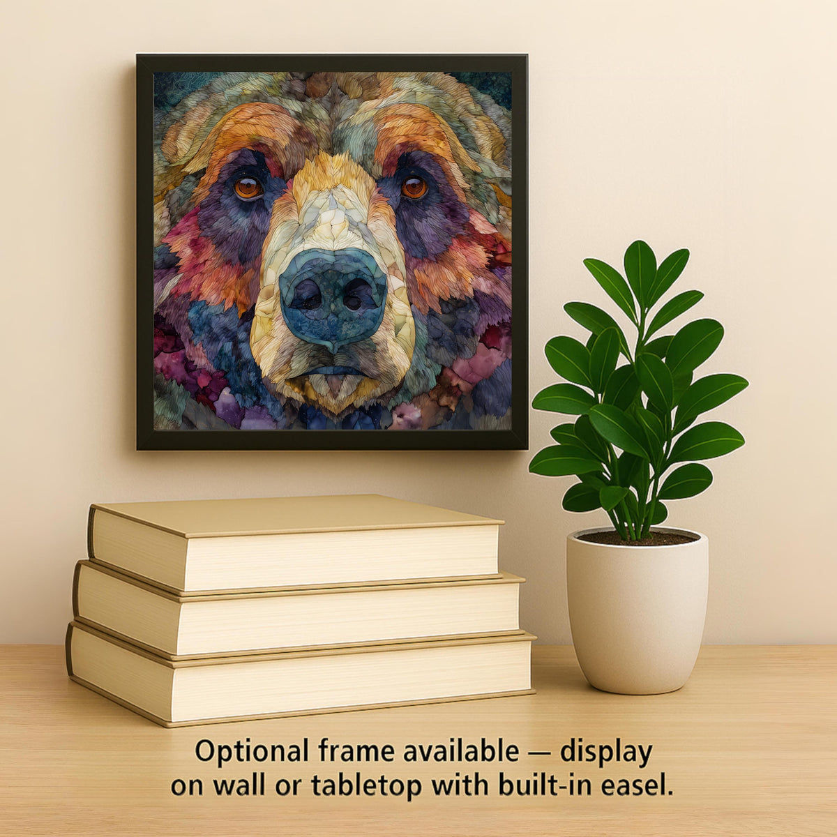 Grizzly Bear Ceramic Tile Wall Art – Stained Glass Style Wildlife Decor, Rustic Cabin Home Decor, Nature Wall Decor Gift