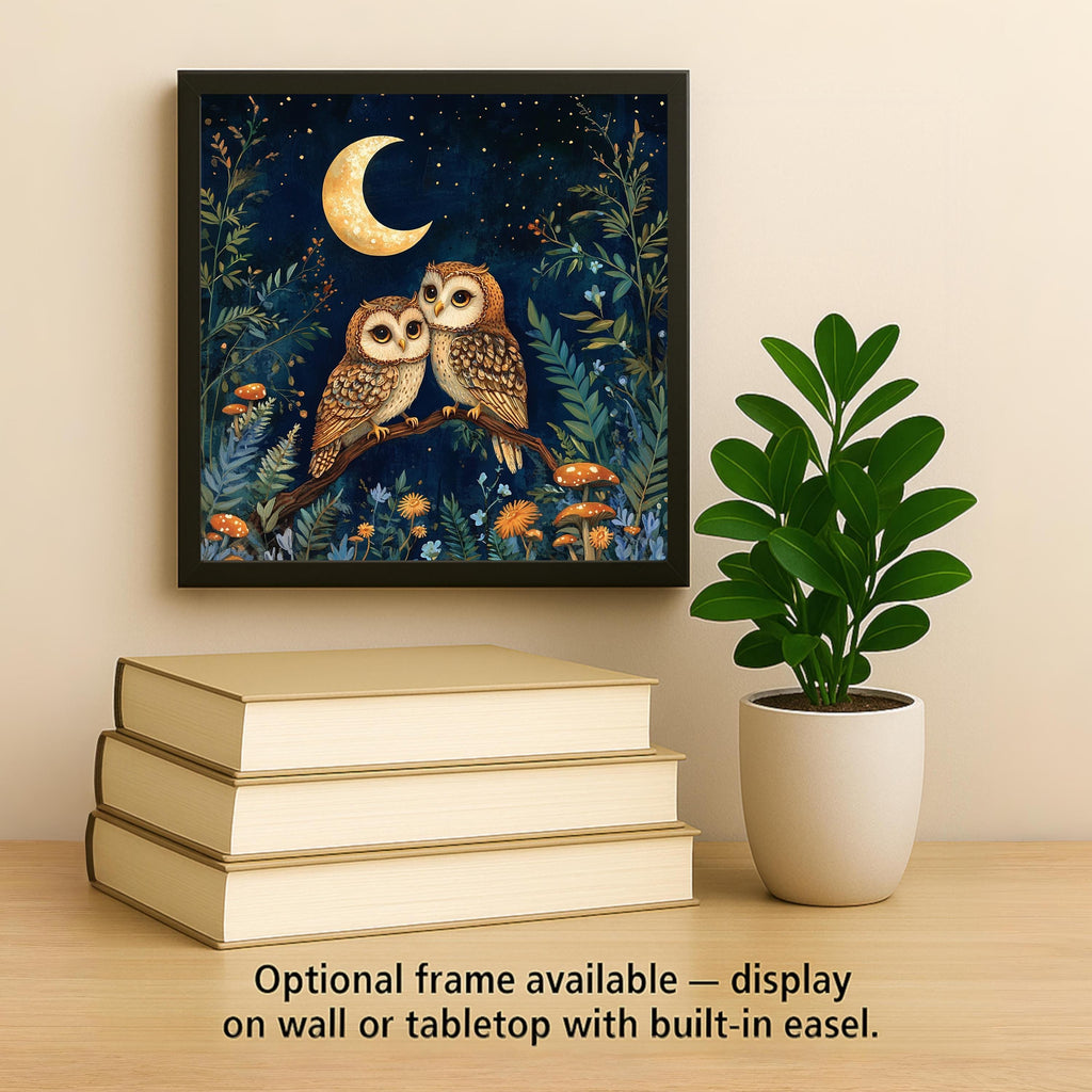 Moon Owl Ceramic Art Tile: Night Sky Wall Decor Mystical Home Decor Celestial Wall Art