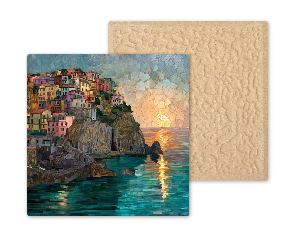 Manarola Cinque Terre Wall Art Ceramic Tile Italy Travel Gift Coastal Village Sunset Decor Mediterranean Art Tile