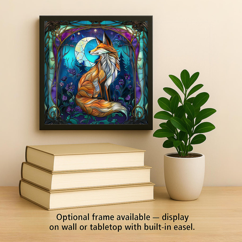 Fox Ceramic Tile Wall Art William Morris Style Art Nouveau Moon Phase Woodland Stained Glass Nature Decor