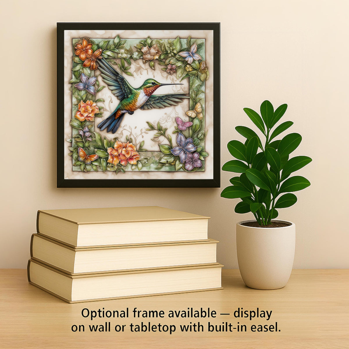 Farmhouse Hummingbird Wall Art Ceramic Tile Garden Gift Stained Glass Style Decor Wildflower Bird Art Nature Lover Gift Tile