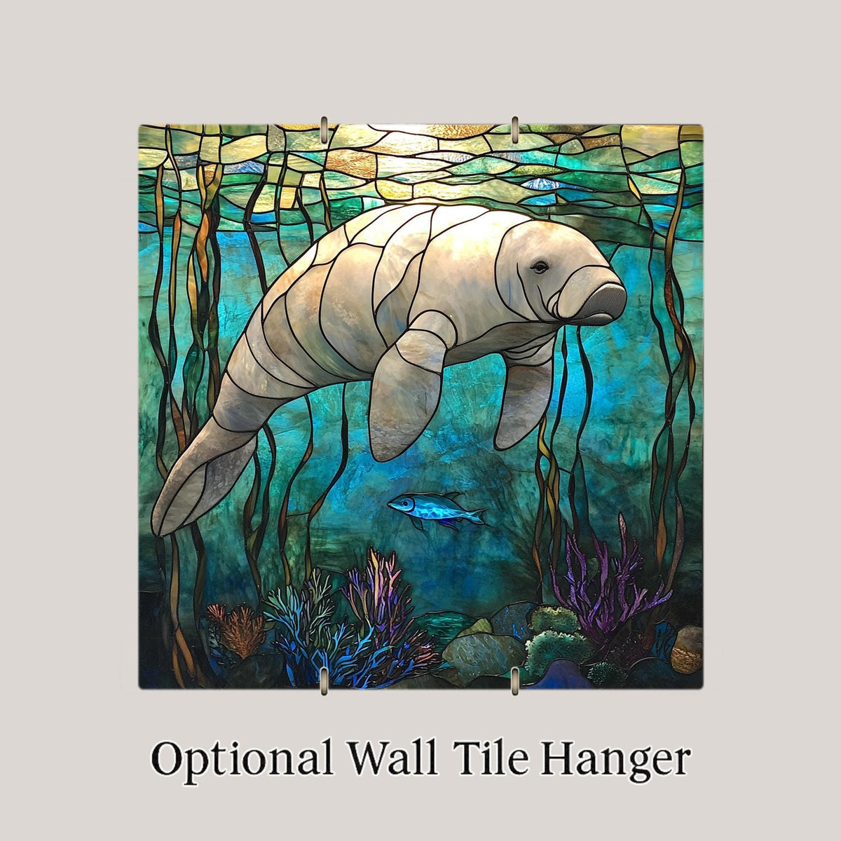 Manatee Wall Art Ceramic Tile Stained Glass Style Ocean Decor Florida Gift Coastal Marine Art Nature Wildlife