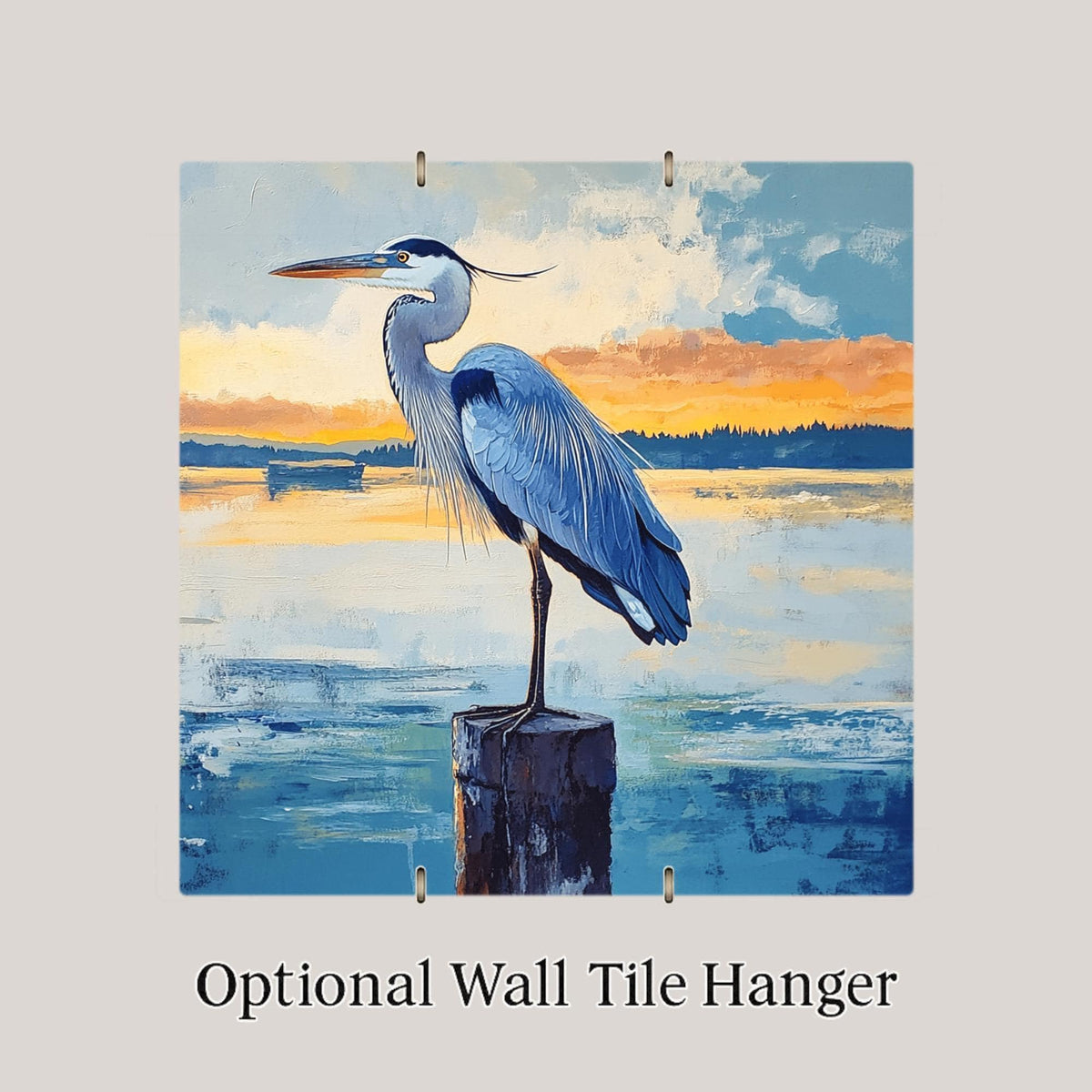 Great Blue Heron Wall Art Ceramic Tile Birdwatcher Gift Stained Glass Style Memorial Bird Art Coastal Nature Gift Sympathy Gift Tile